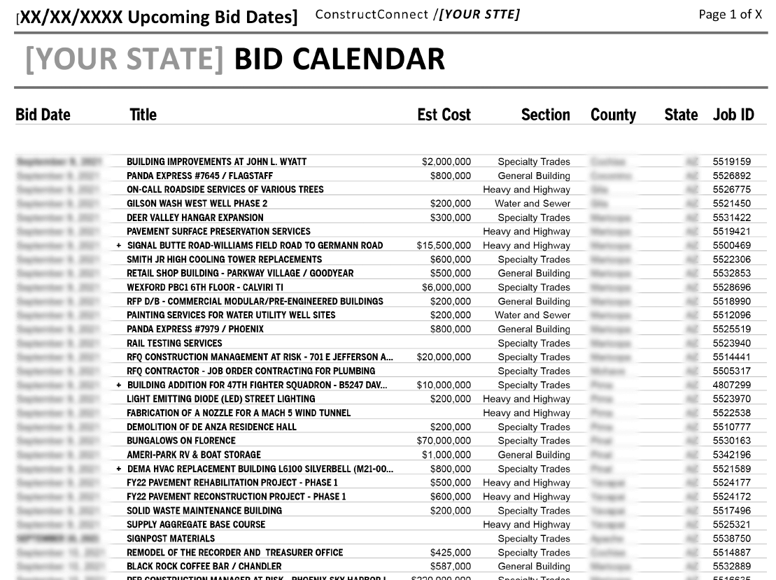ConstructConnect Bid Calendar