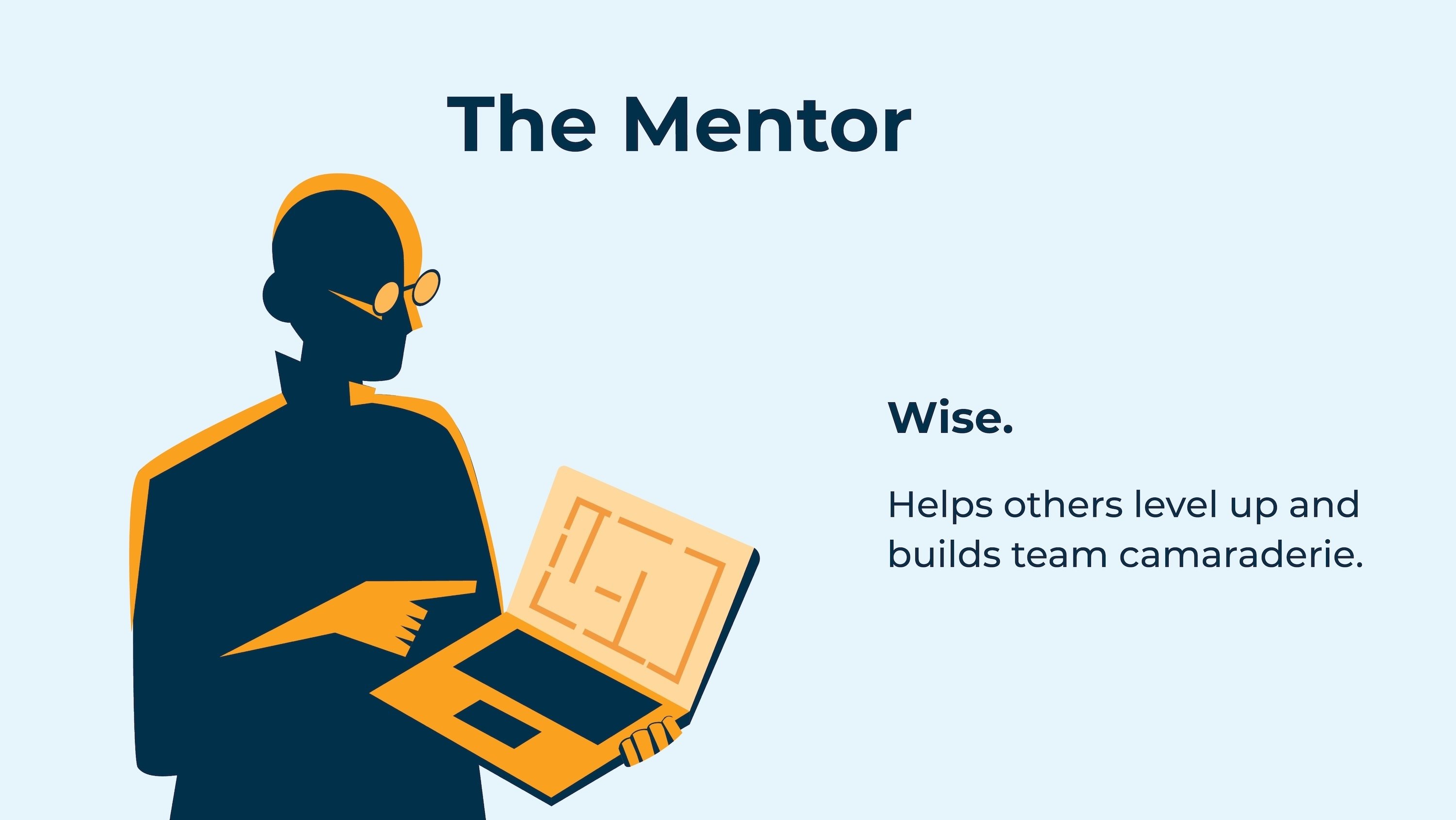 Illustration of an estimator pointing to his computer teaching, representing The Mentor