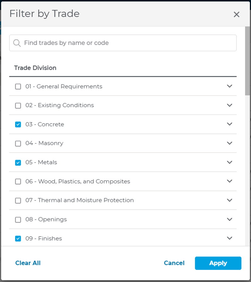 MF Filter Menu 