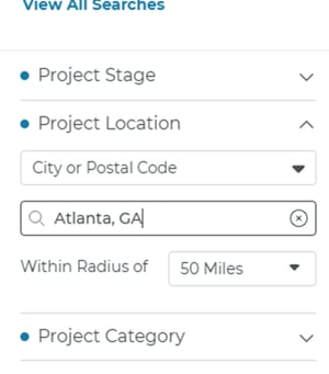 Project Location filter in ConstructConnect Project Intelligence