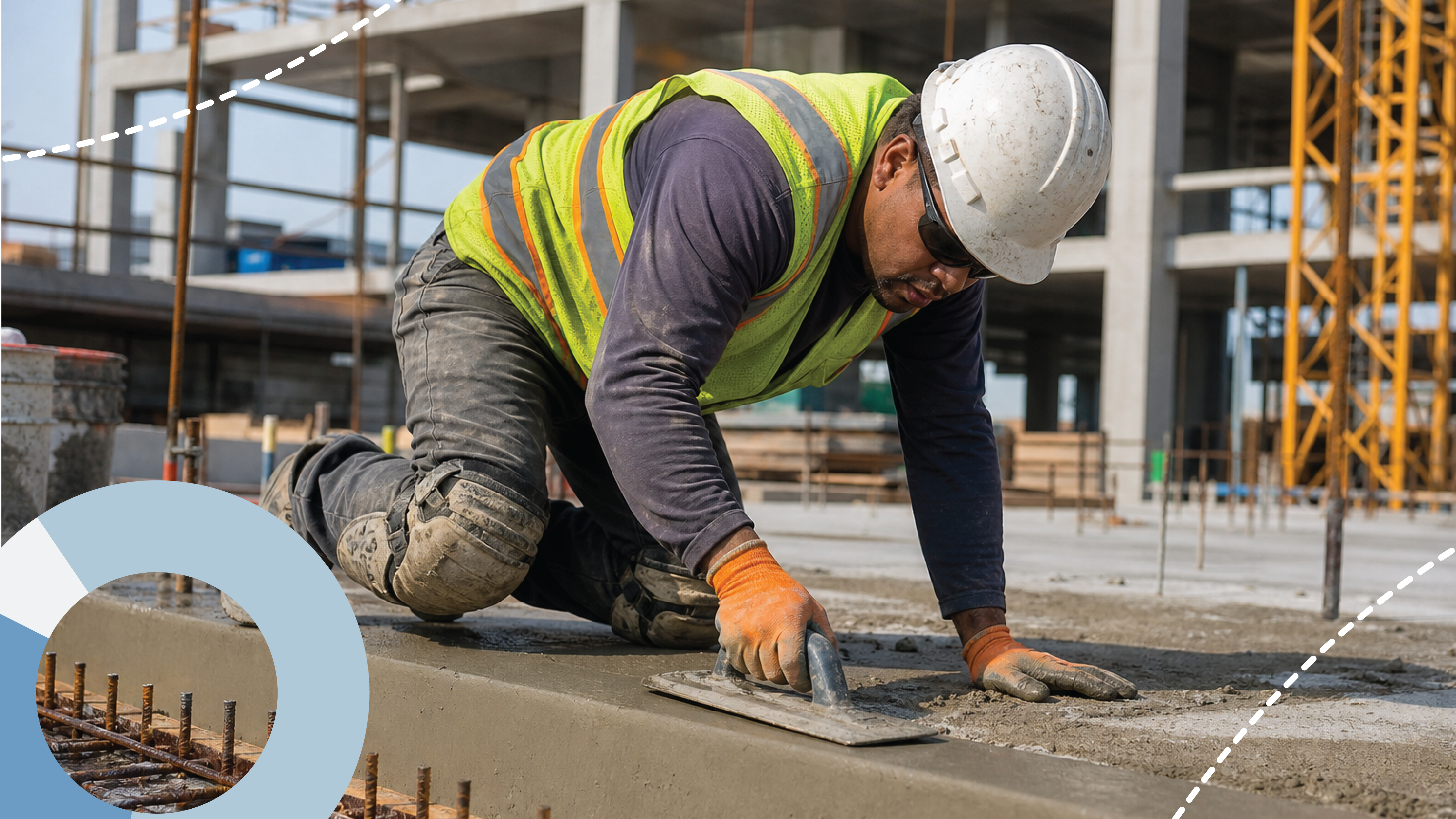 concrete construction worker leveling concrete
