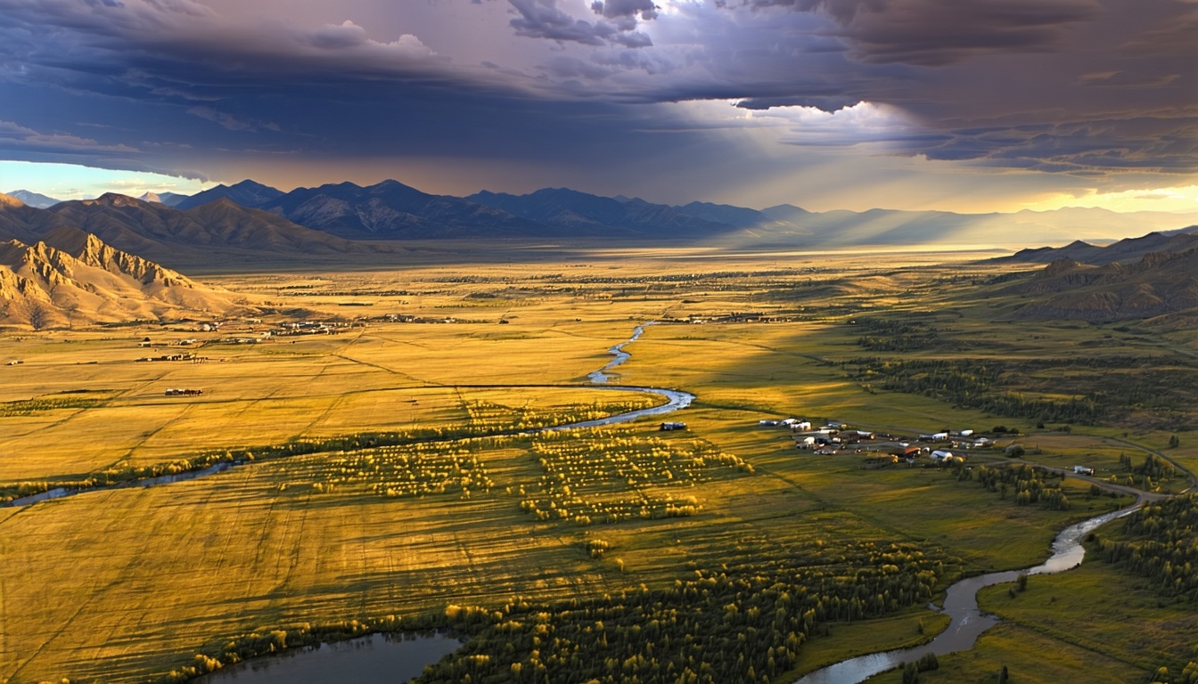 an aerial view, ai generated, of the Wyoming sky at golden hour