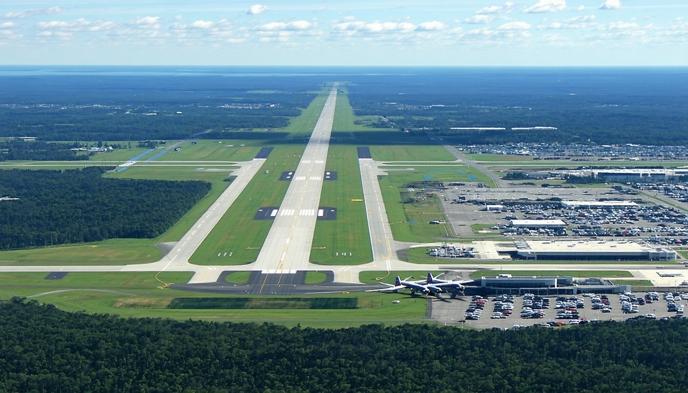 an ai generated image of the greensboro NC airport, shown from an altitude of 2000 feet