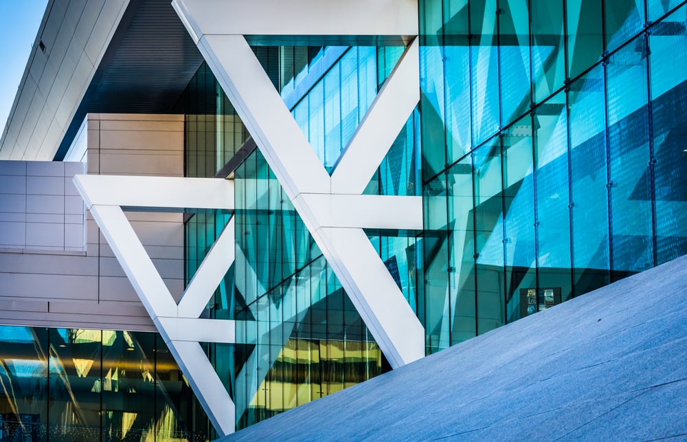 Architectural details of the Convention Center in Baltimore, Maryland. building perspective is an important idea in art.