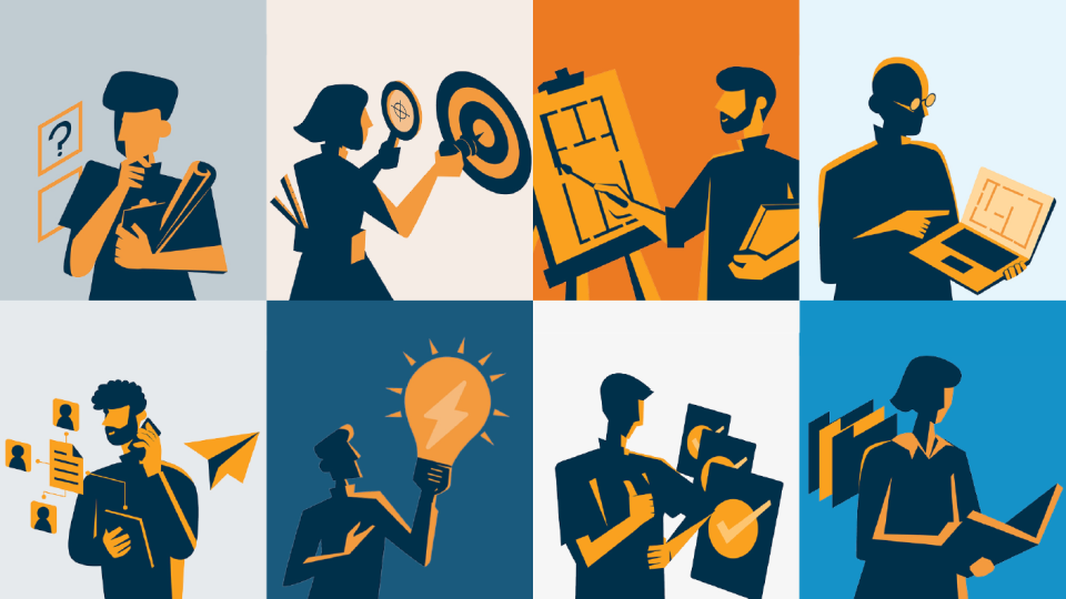 Eight different illustrations of the different construction takeoff style types.