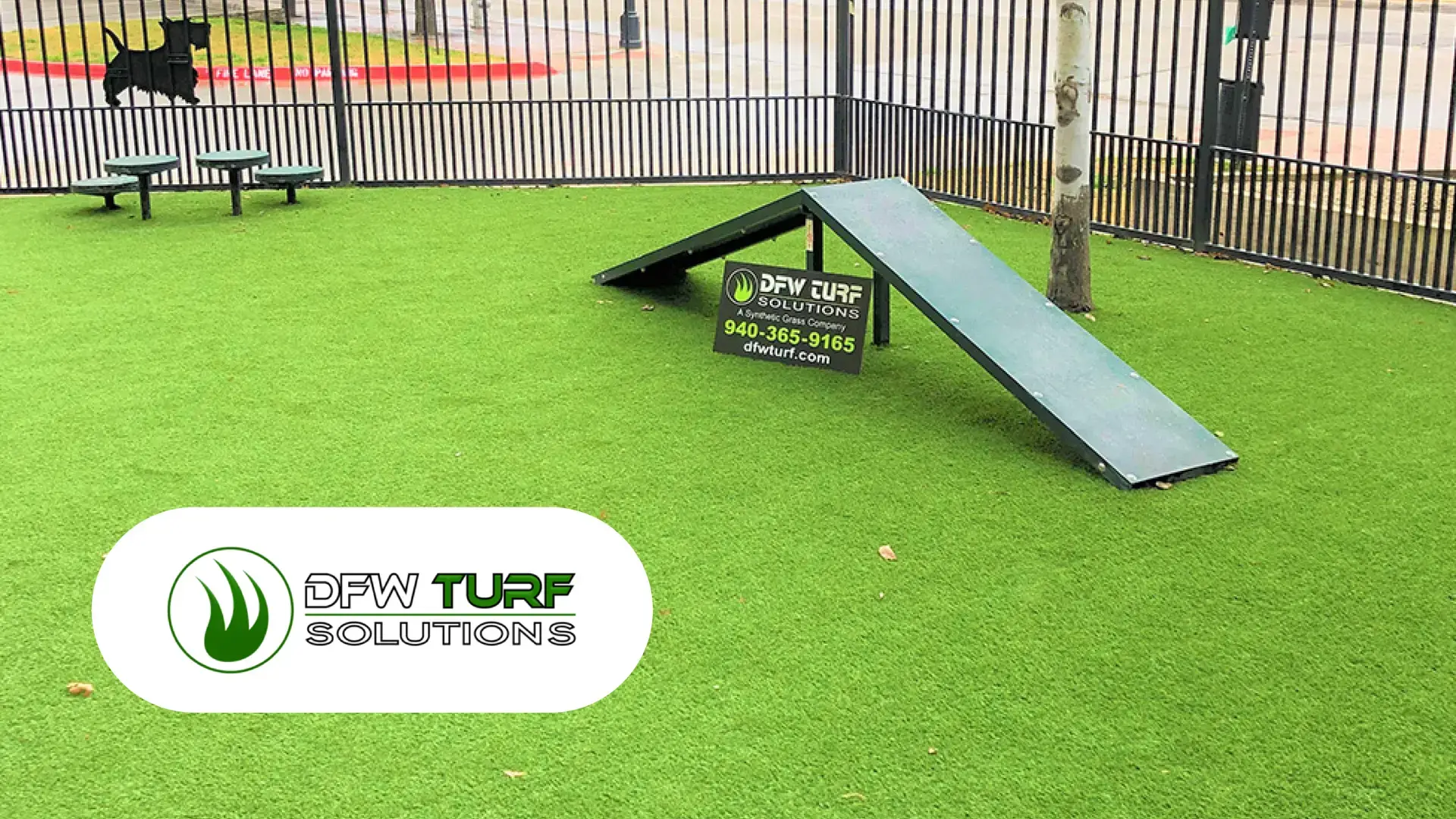 Beautiful turf installed by DFW Turf Solutions at a dog park