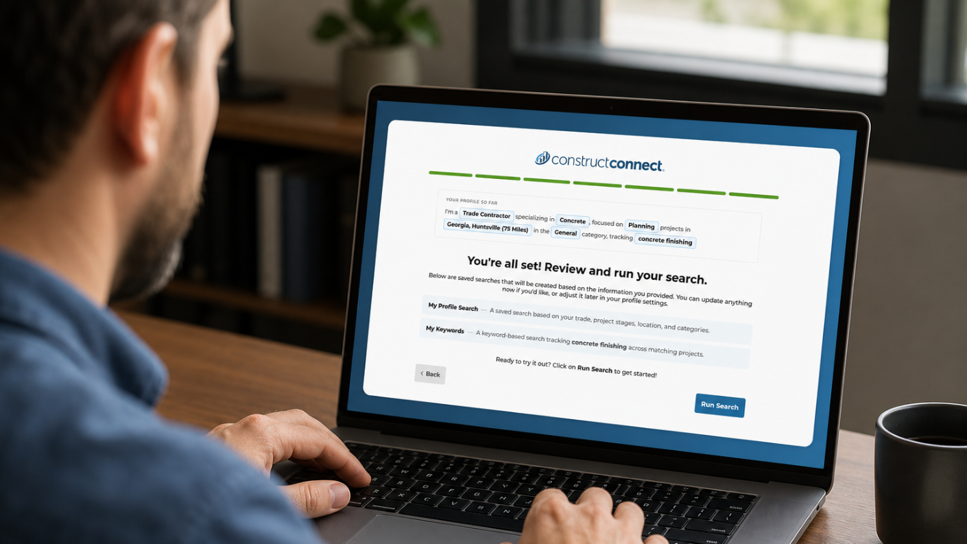 Person setting up their ConstructConnect account on their laptop