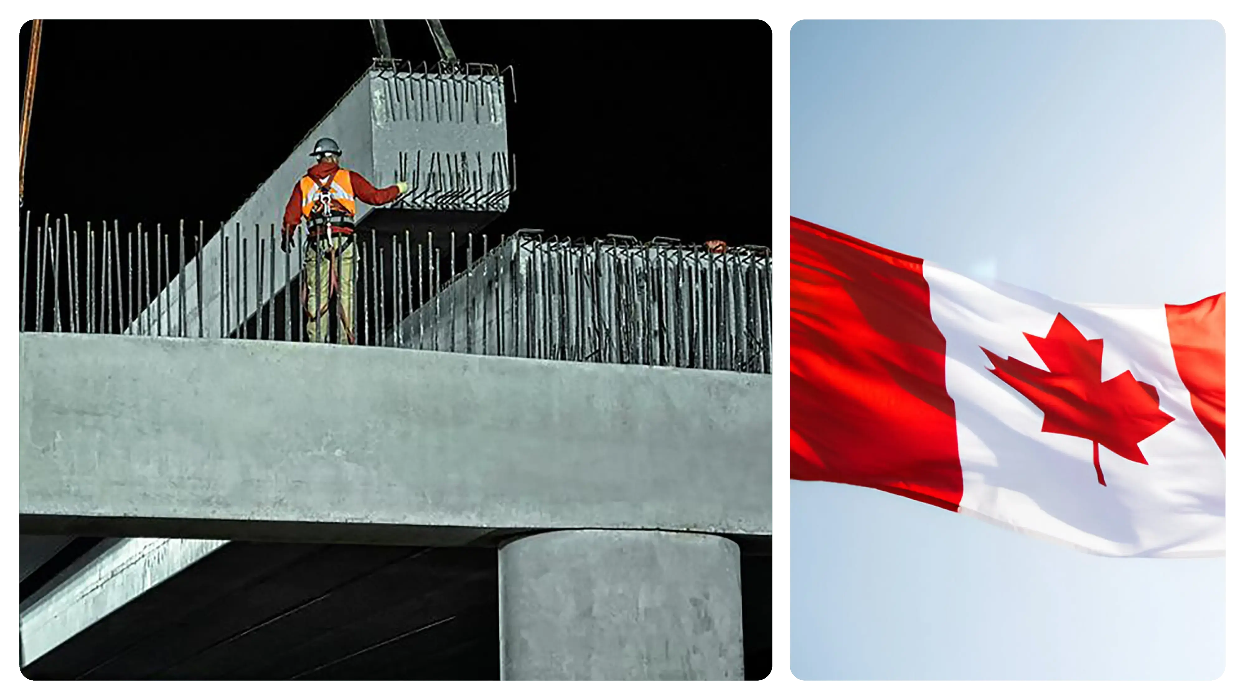 A construction professional building a skyscraper and the Canadian flag in a single image