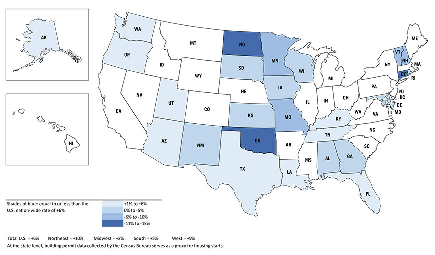 2017 versus 2016 U.S. State Housing Starts (in Units)
