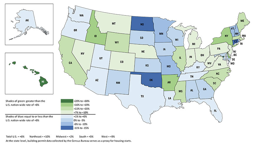 2017 versus 2016 U.S. State Housing Starts (in Units)