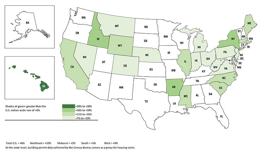 2017 versus 2016 U.S. State Housing Starts (in Units)
