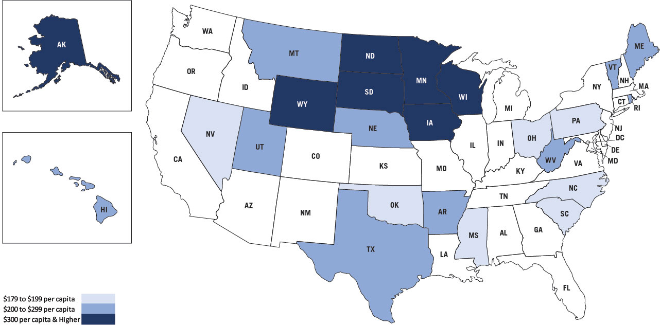 Top 12 – Rankings of States by Industrial Sub-Sector Jobs – “Weight” Share of Total U.S. Construction Jobs Map
