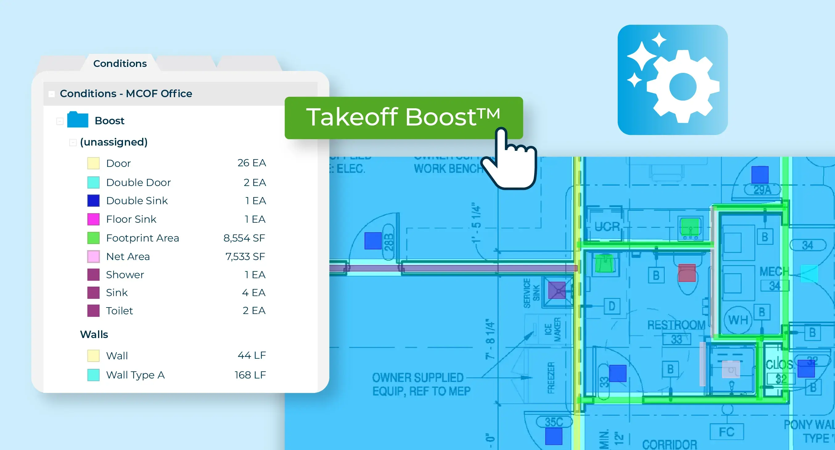 Interface of the Takeoff Boost AI platform with strong emphasis on its capabilities