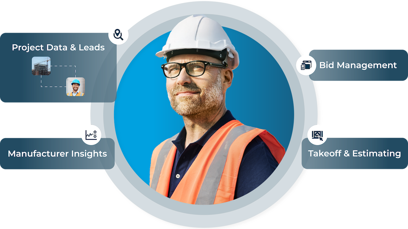 Project Data and Leads, Bid Management, Manufacturer Insights, and Takeoff and Estimating