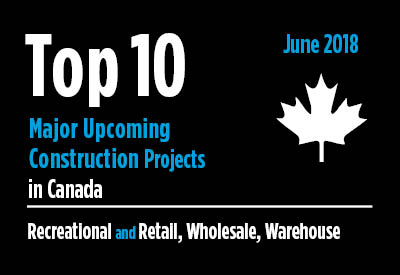 20 major upcoming Recreational and Retail, Wholesale, Warehouse construction projects - Canada - June 2018 Graphic