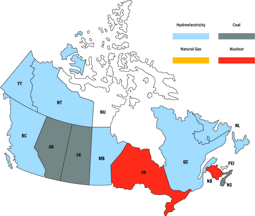 Electric Power Generation in Provinces and Territories, Primary Fuel Source Map