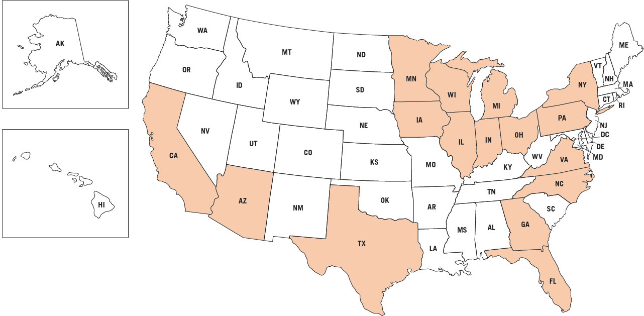 Top 12 – Rankings of States by Industrial Sub-Sector Jobs – “Weight” Share of Total U.S. Construction Jobs Map